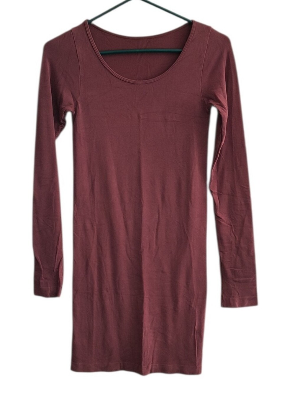 Elietian Long Sleeve Scoop Neck Bodycon Dress - Rust